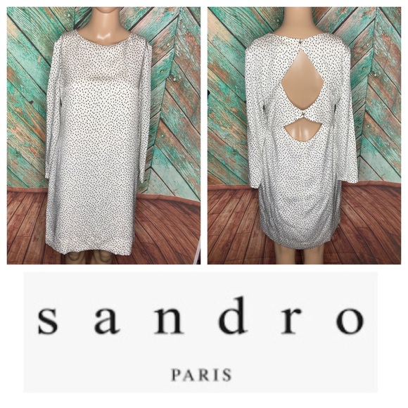 NWT Sandro Rififi H12 Open Back Flowy Abstract Pattern Polyester Dress In Ecru - Picture 1 of 6